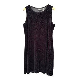 90s Kathie Lee Velour Sparkly Sheath Dress Sz L Black Holiday Bling Dark Romance